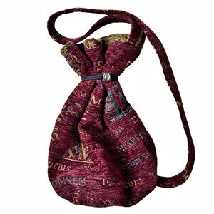 Red/Maroon Tapestry Draw-String Latin Text Pouch Medieval Renaissance